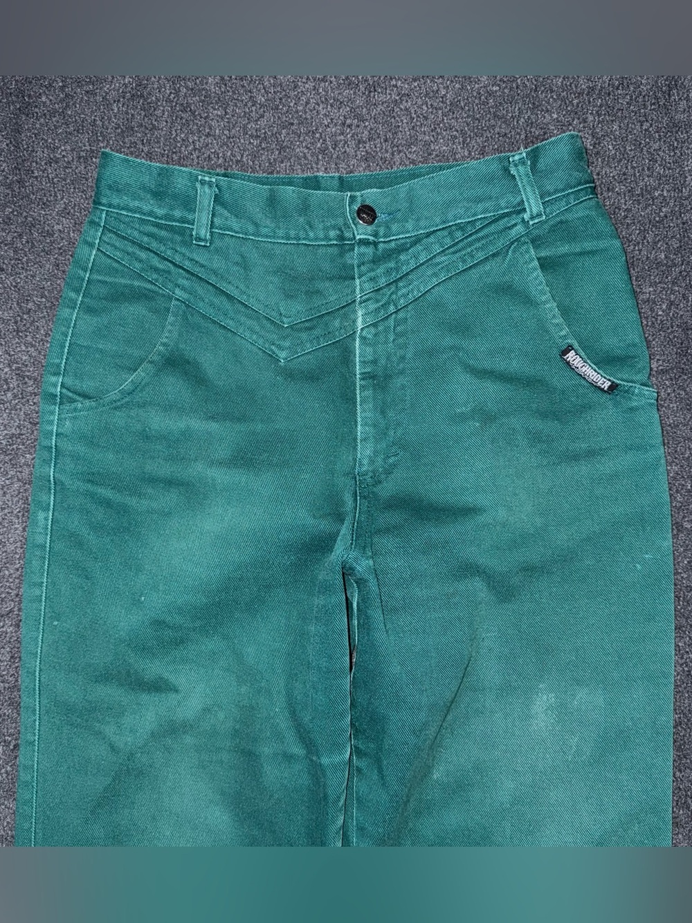 VTG 80s 90s RoughRider Circle T Green High Rise Wedgie Cowgirl Jeans Sz 30 USA - Picture 4 of 12